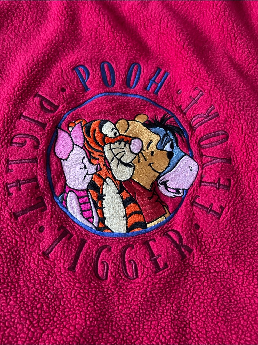 Vintage Disney Red Fleece with Winnie the Pooh Embroidery
